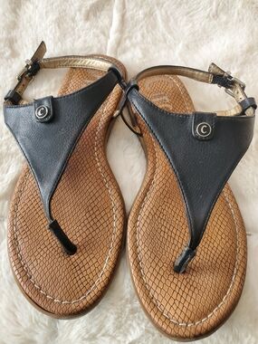 Circus by Sam Edelman Carolina Black and Tan T-Strap Sandals